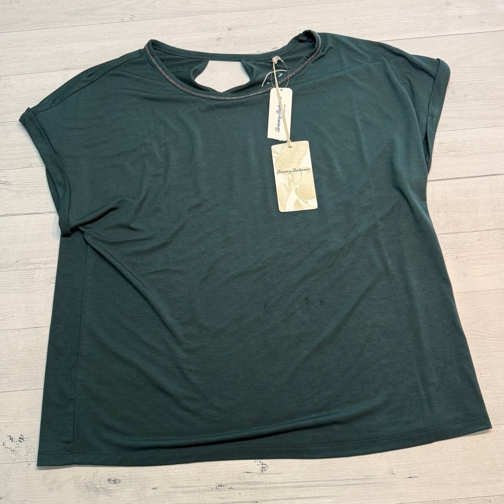 Tommy Bahama Kauai‎ Caviar beaded short sleeve shirt teal women's medium